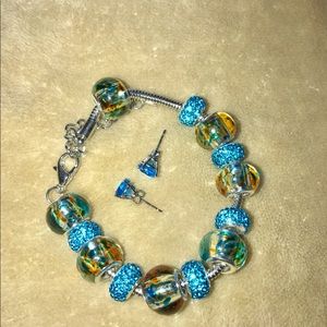 Bracelet bangle teal blue murano silver NWOT